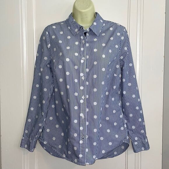 Max Jeans blue & white striped with polka dots button down shirt - Picture 1 of 12